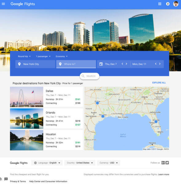 推广网站-google flights会在假日季节及时重新设计