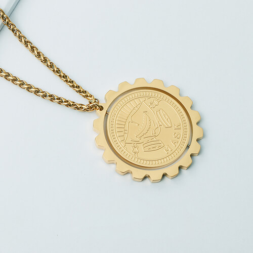 custom gold embroidery coin pendant jewelry wholesale factory personalized embossed spinner charm necklace for men manufacturers websites