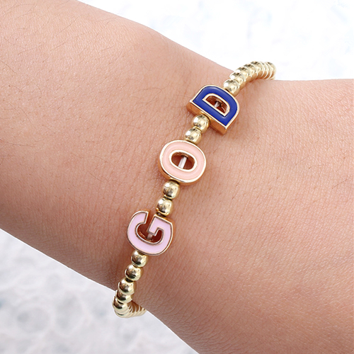 Personalized enamel letter beaded bracelet bulk custom ball chain bracelets with DIY words wholesale manufacturers
