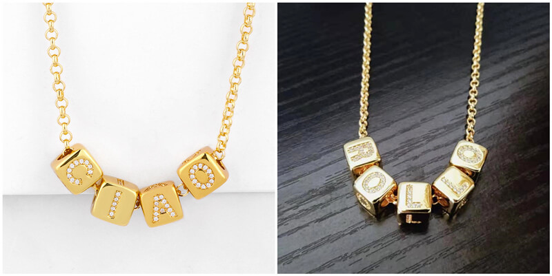 custom diamond block spaced letter necklaces bulk personalised gold initial name jewelry wholesale