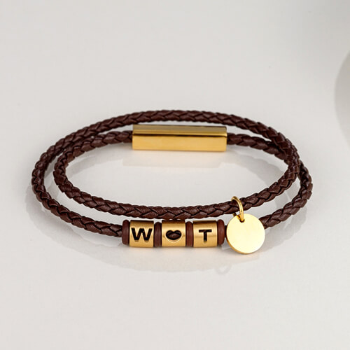 Brown multistrand rope personalized initial bracelet wholesale manufacturers custom DIY block letter name bracelets bulk
