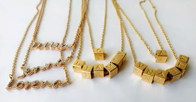 personalized gold cube letters charms jewelry diy custom initial name pendant necklaces wholesale