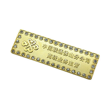 personalized diamante brooches makers wholesale rhinestone custom embossed logo pin badges with name carved manufacturers
