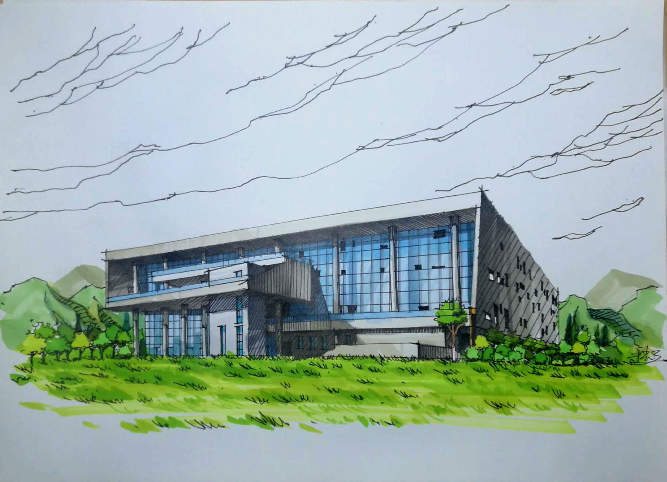【北京手绘】新疆大学科学技术学院图书馆手绘