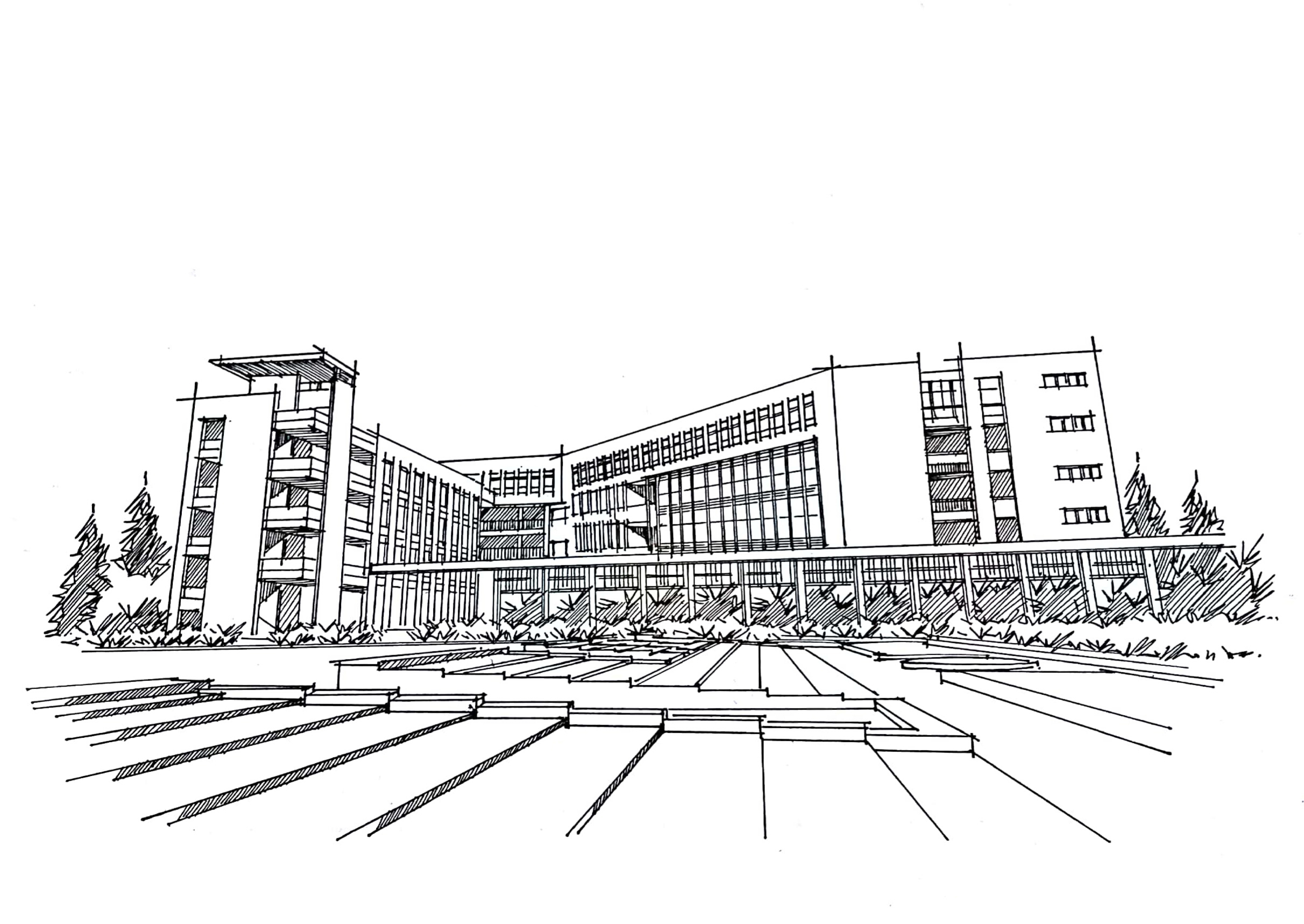 【昆明手绘】昆明理工大学多媒体大楼建筑手绘