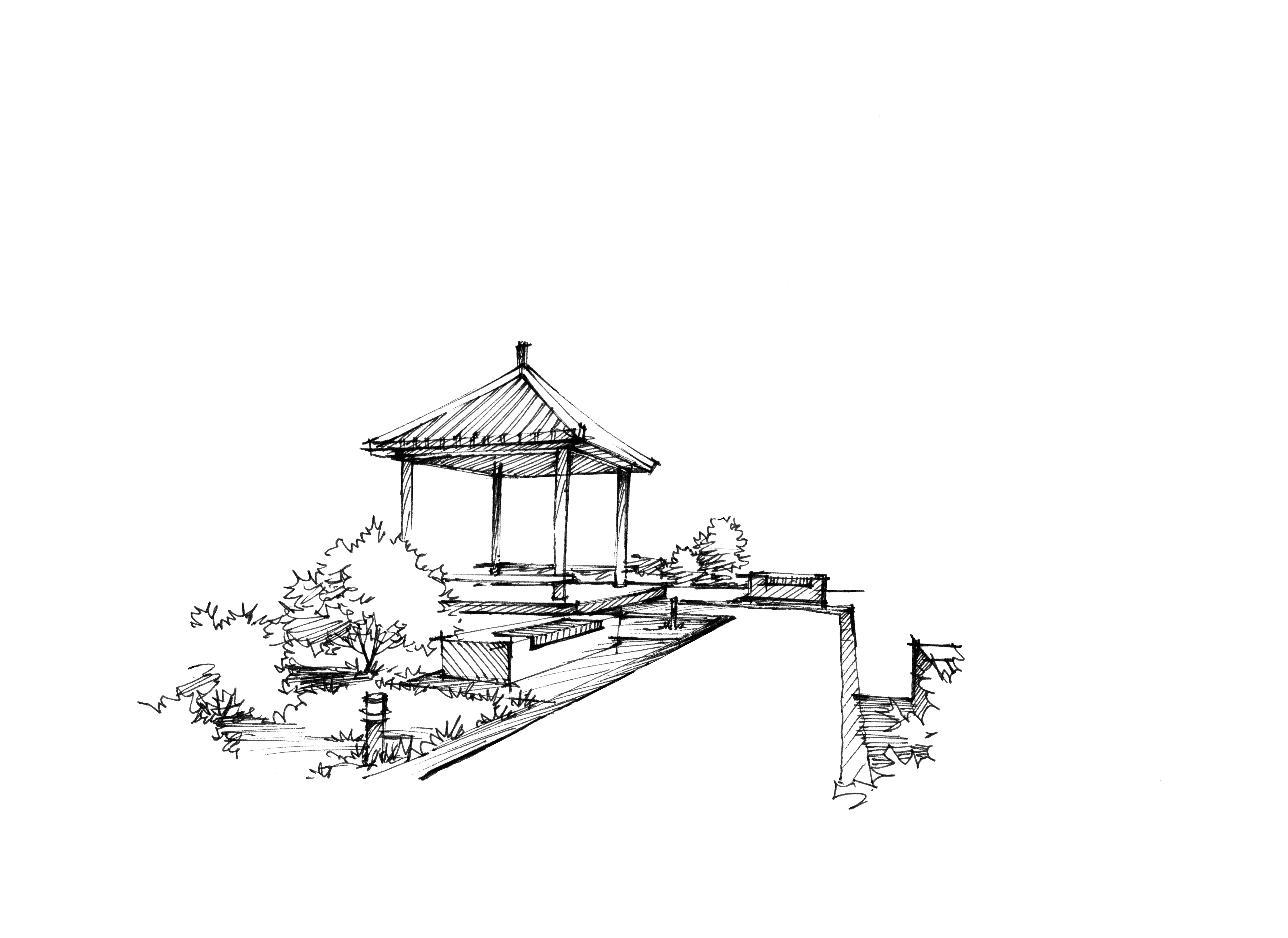 【青岛手绘】公园凉亭景观设计手绘 - 风景园林手绘