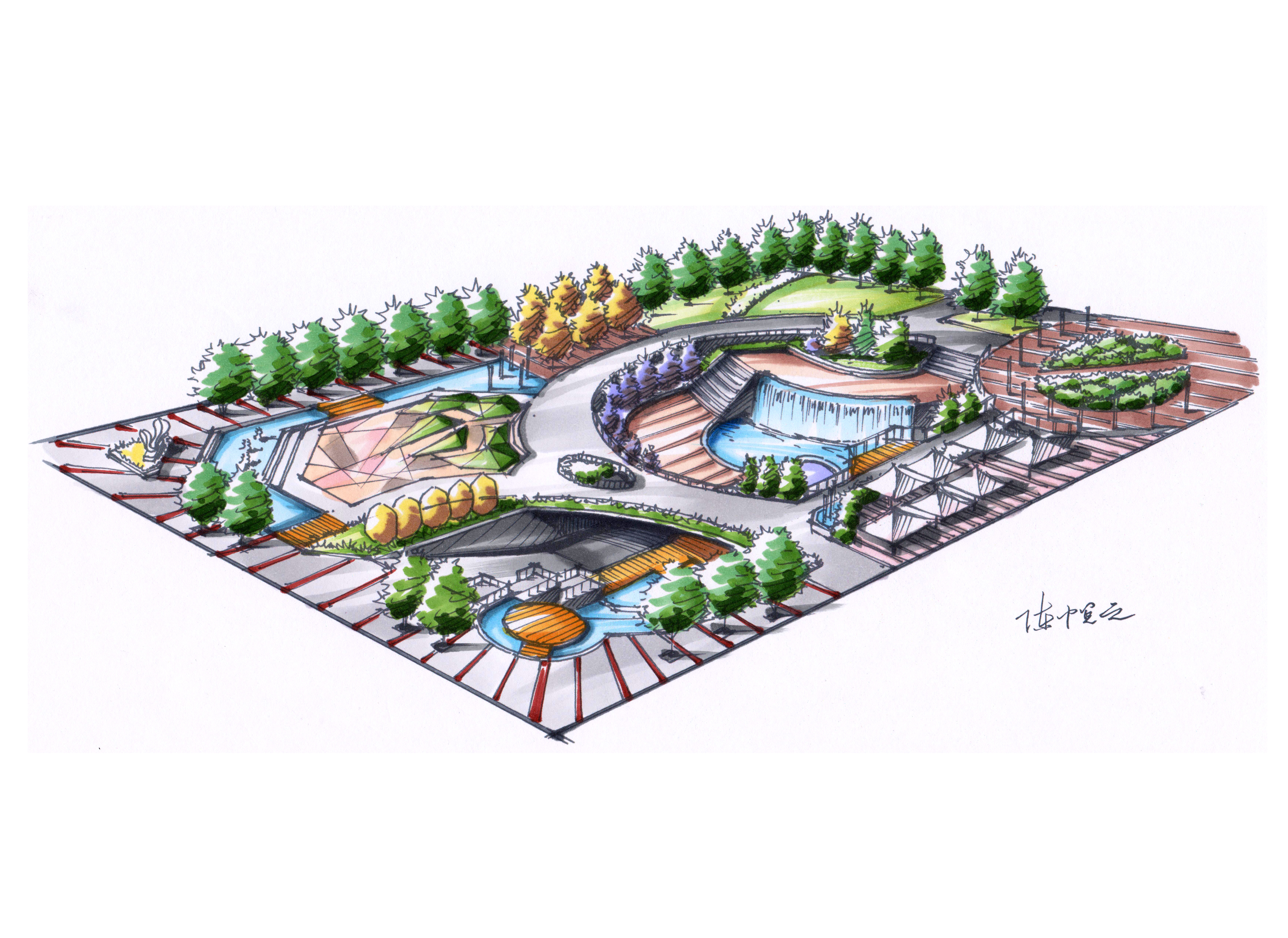 【天津手绘】历史文化广场景观设计手绘
