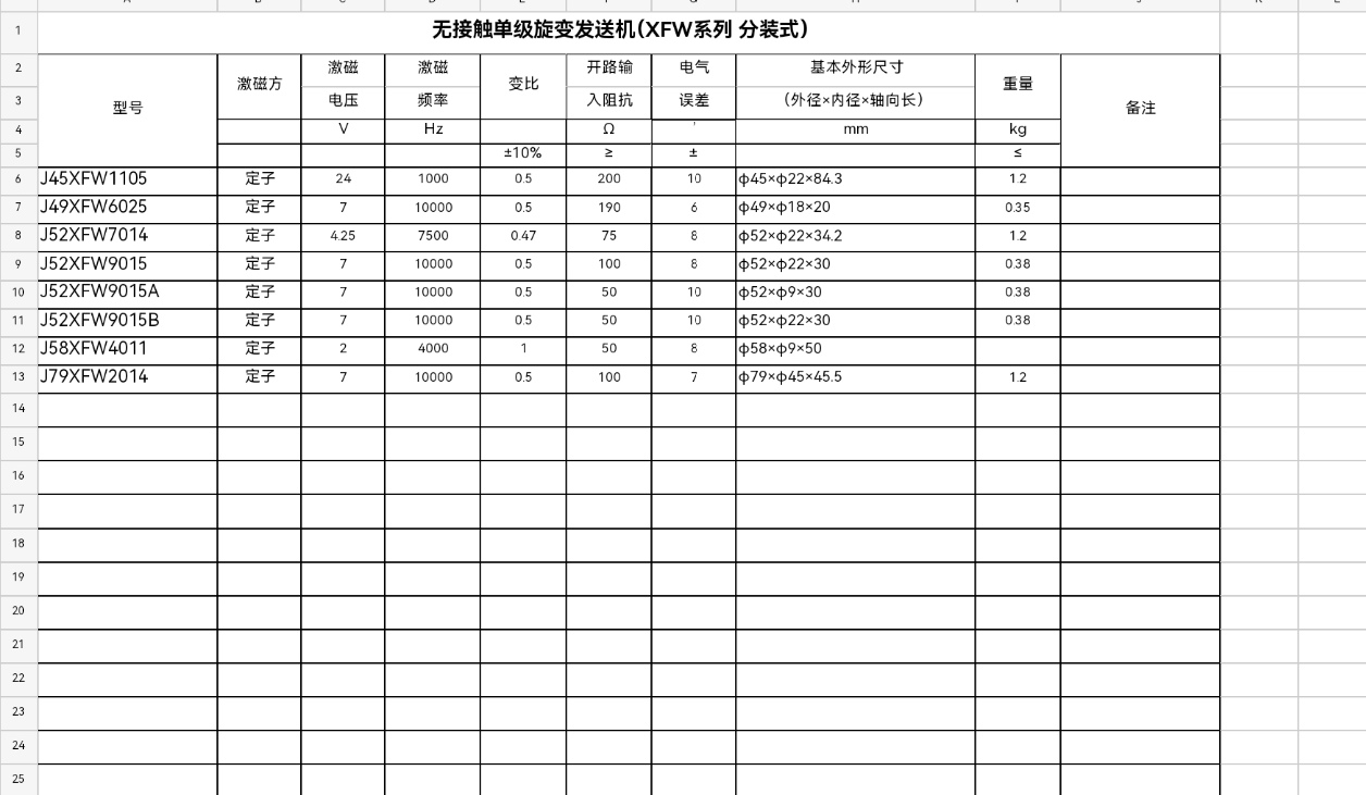 无接触单级旋变发送机（XFW系列 分装式）