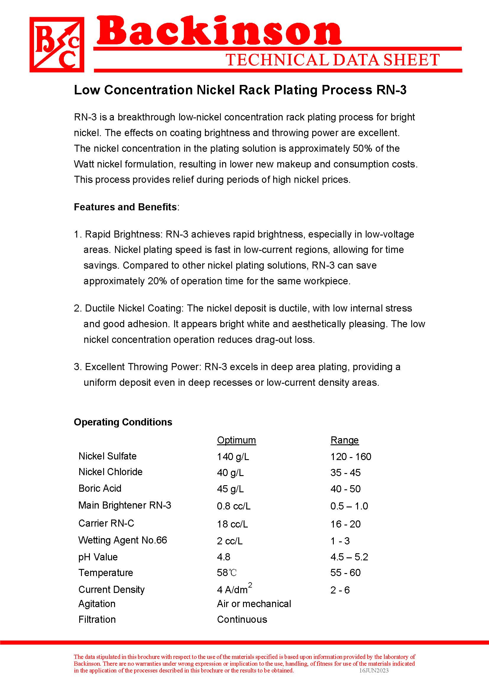 Low Nickel Conc. Brightener RN-3
