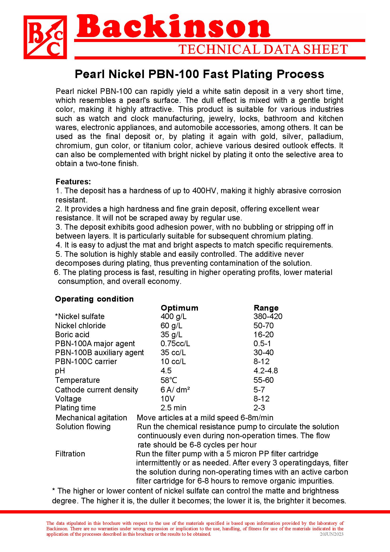   Special High Speed Pearl Bright Nickel PBN-100