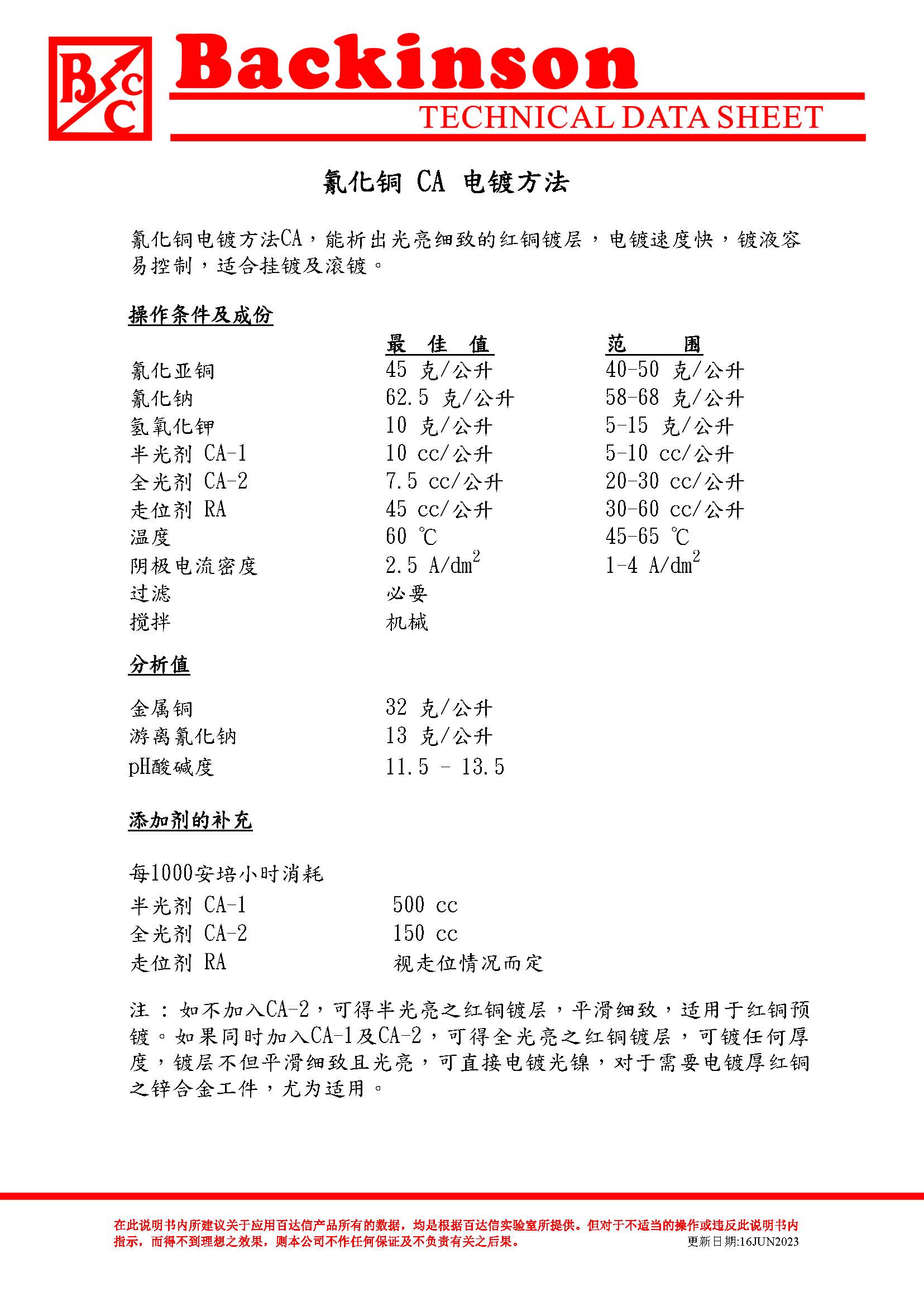 碱铜CA 电镀方法