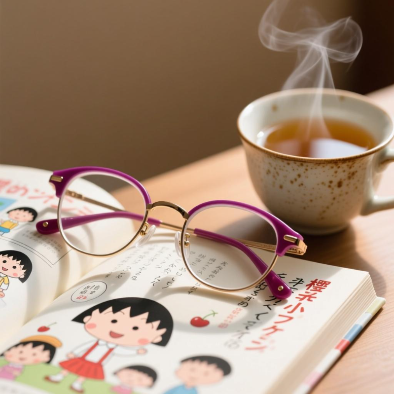 磐达教育日语学习指南第三步“选择方案”图标，画面为眼镜、日文漫画书与煎茶的微距摄影