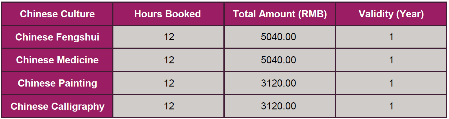 Panda Education 1-on-1 Chinese Culture Courses Pricing