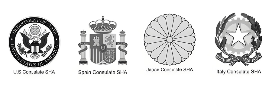 磐达教育长期合作公司客户：美国驻上海总领事馆、西班牙驻上海领事馆、日本驻上海领事馆，意大利驻上海领事馆