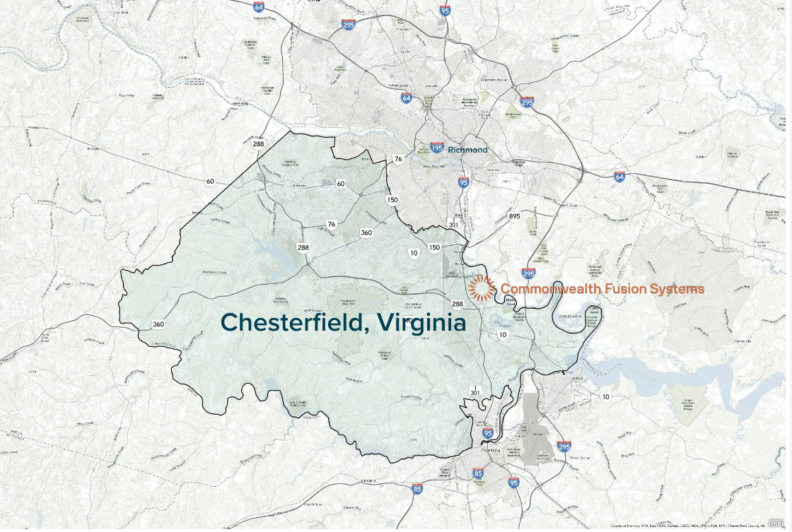 Commonwealth Fusion Systems 项目地点位于弗吉尼亚州切斯特菲尔德