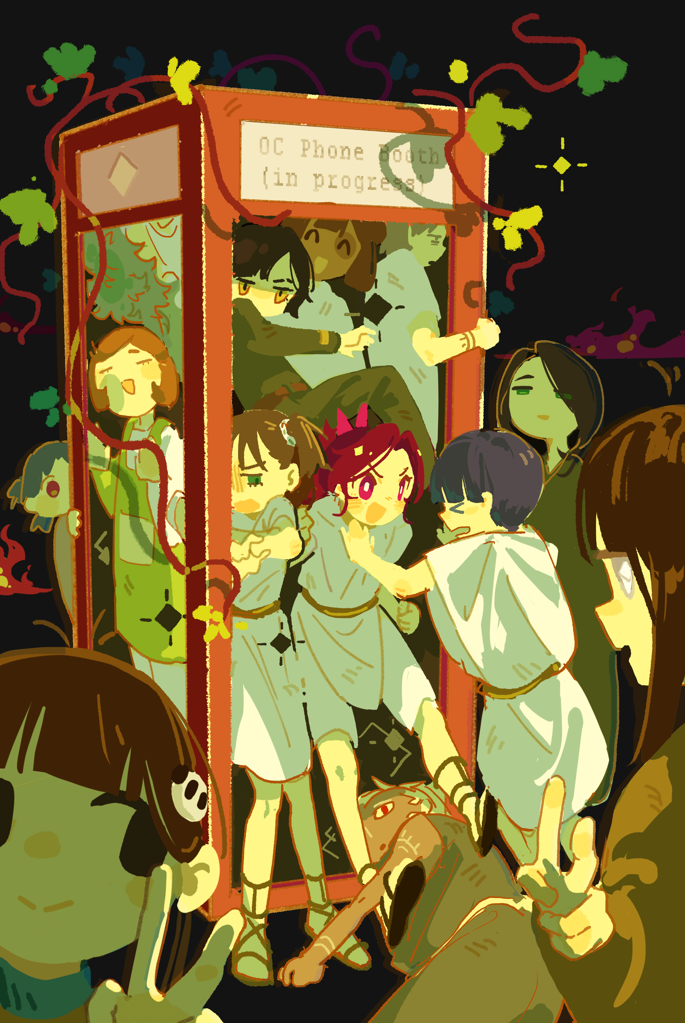 ◄ 一串又一串小人，躺在草地上