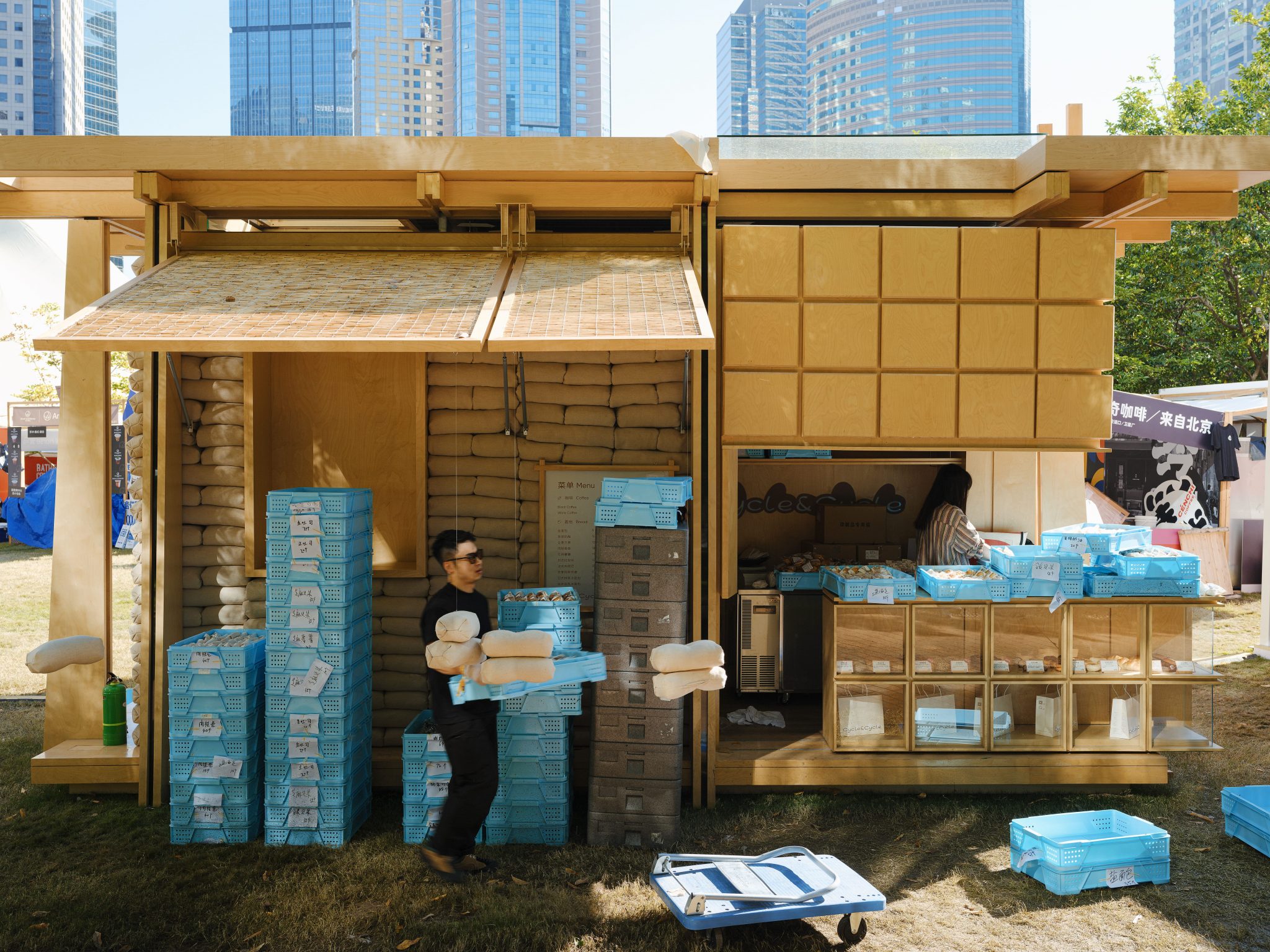 bread and coffee outdoor pop-up kiosk