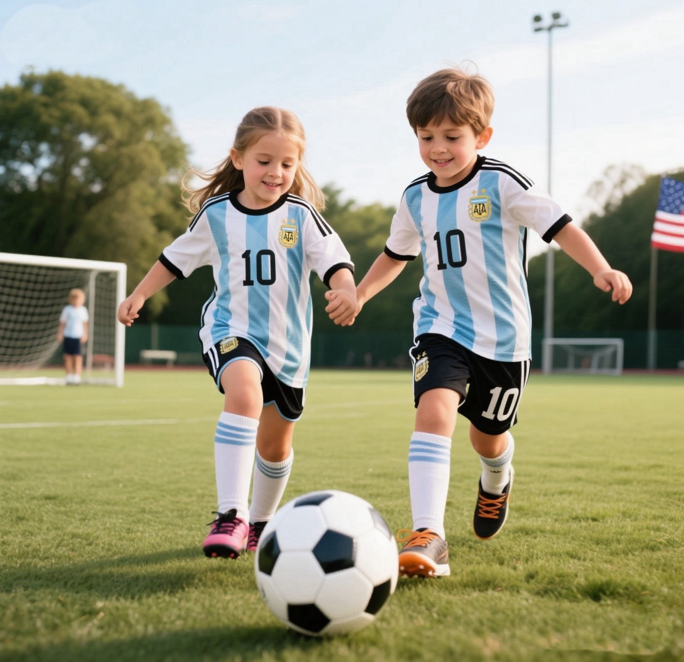 男女孩足球球衣，3 件套儿童 10 号球衣，儿童青少年足球训练服套装