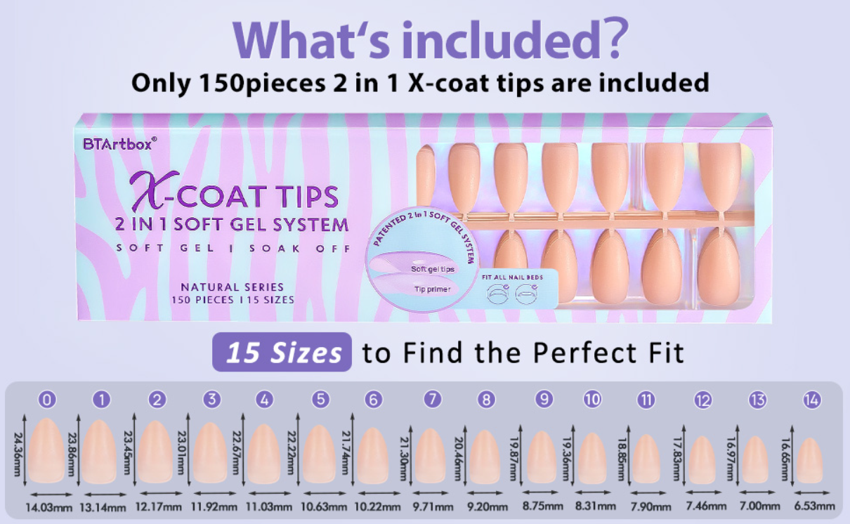 BTArtbox almond pressed nail - soft gel nail tip medium XCOATTIPS natural color, with background col