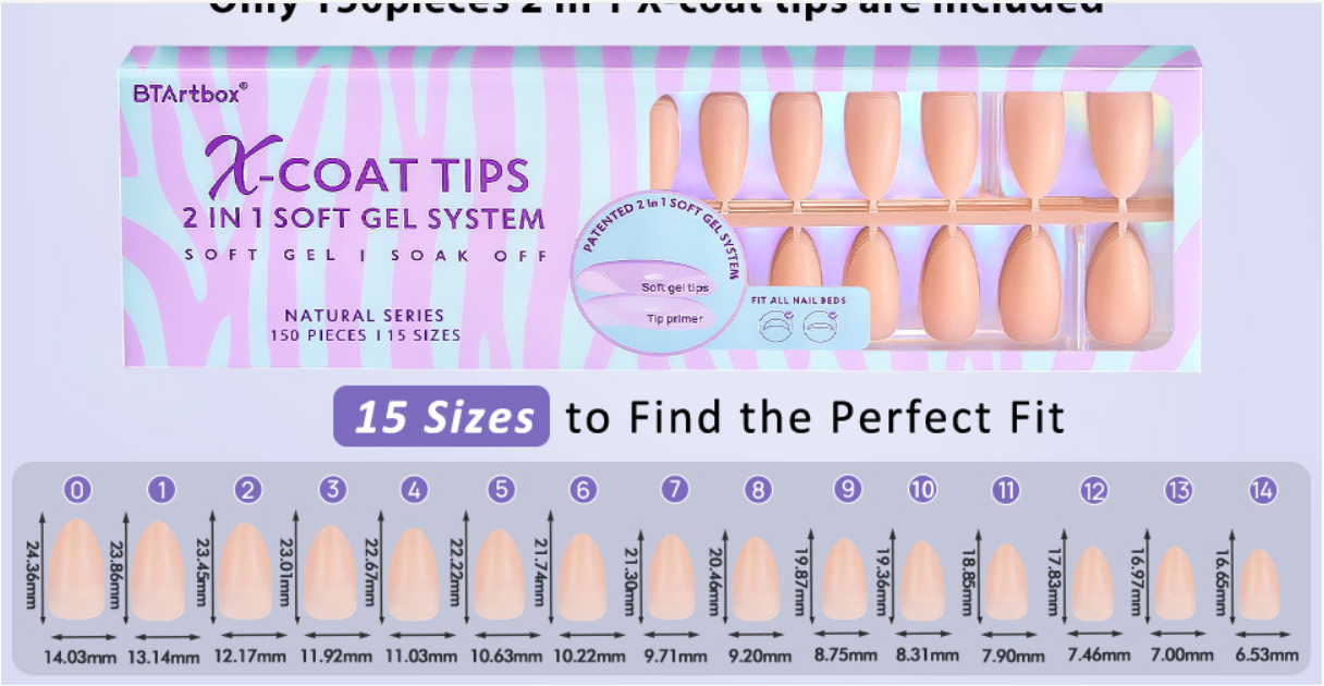 BTArtbox almond pressed nail - soft gel nail tip medium XCOATTIPS natural color, with background col