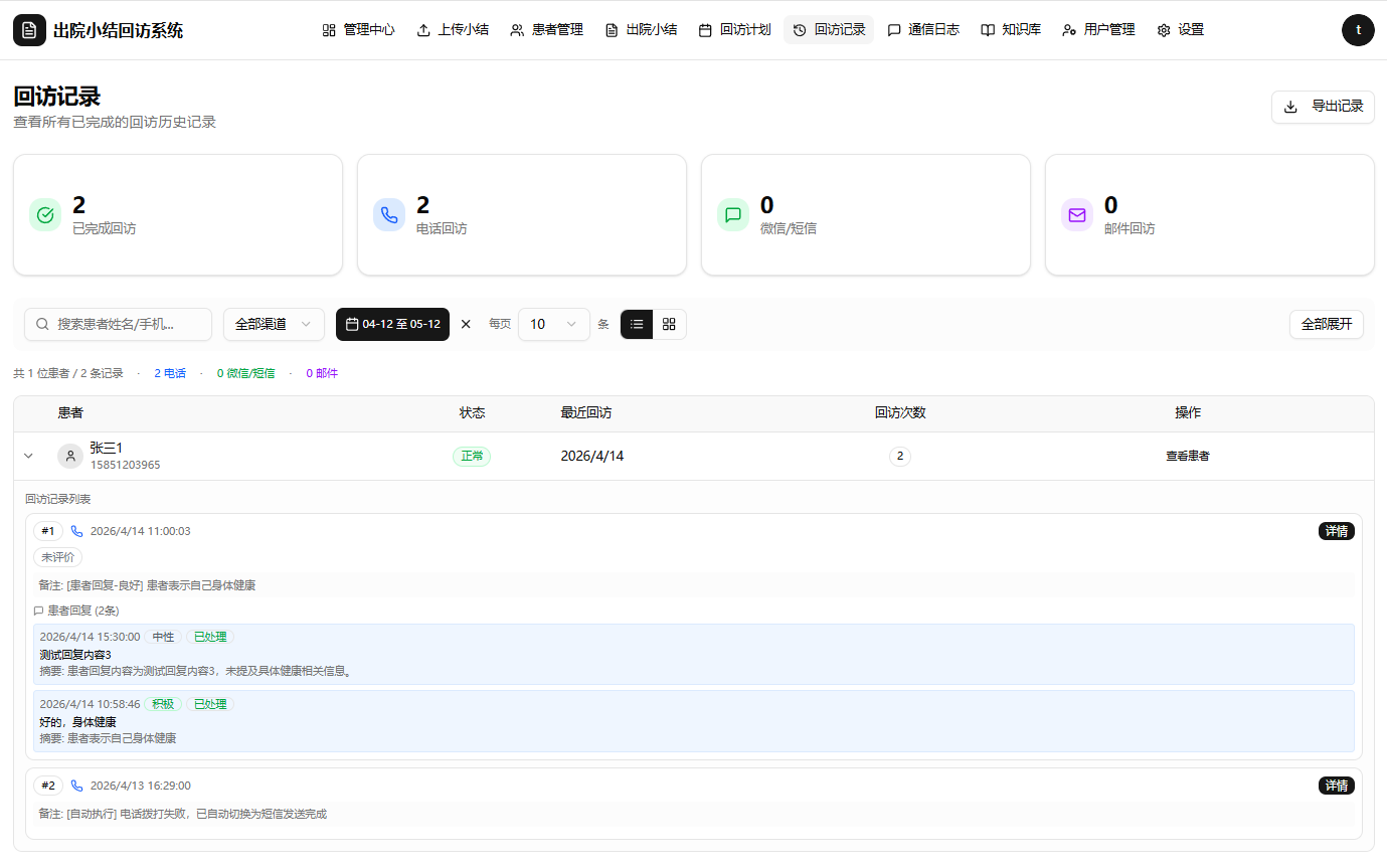 出院小结智能回访系统