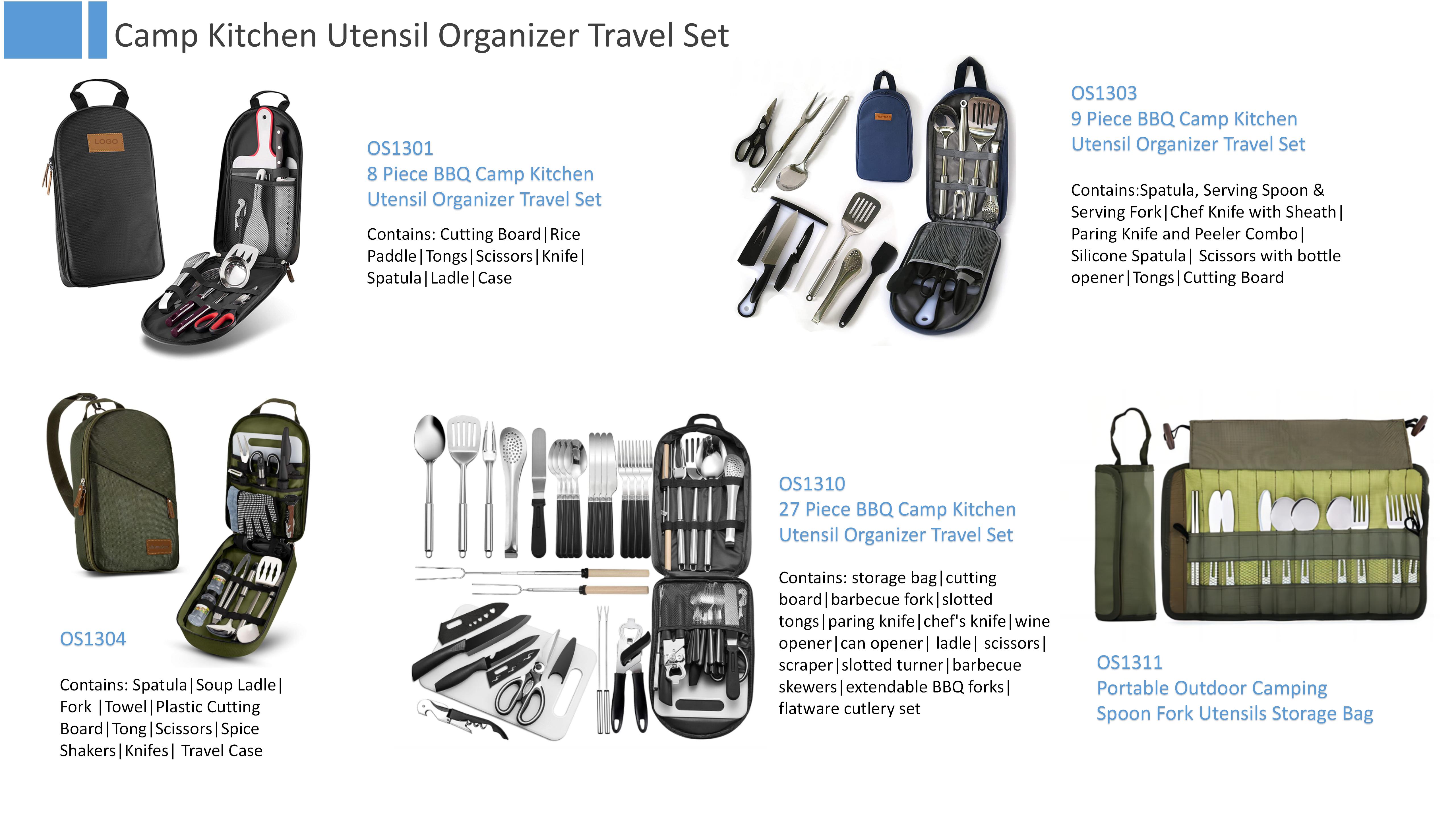 OS1303 9 Piece BBQ Camp Kitchen Utensil Organizer Travel Set
