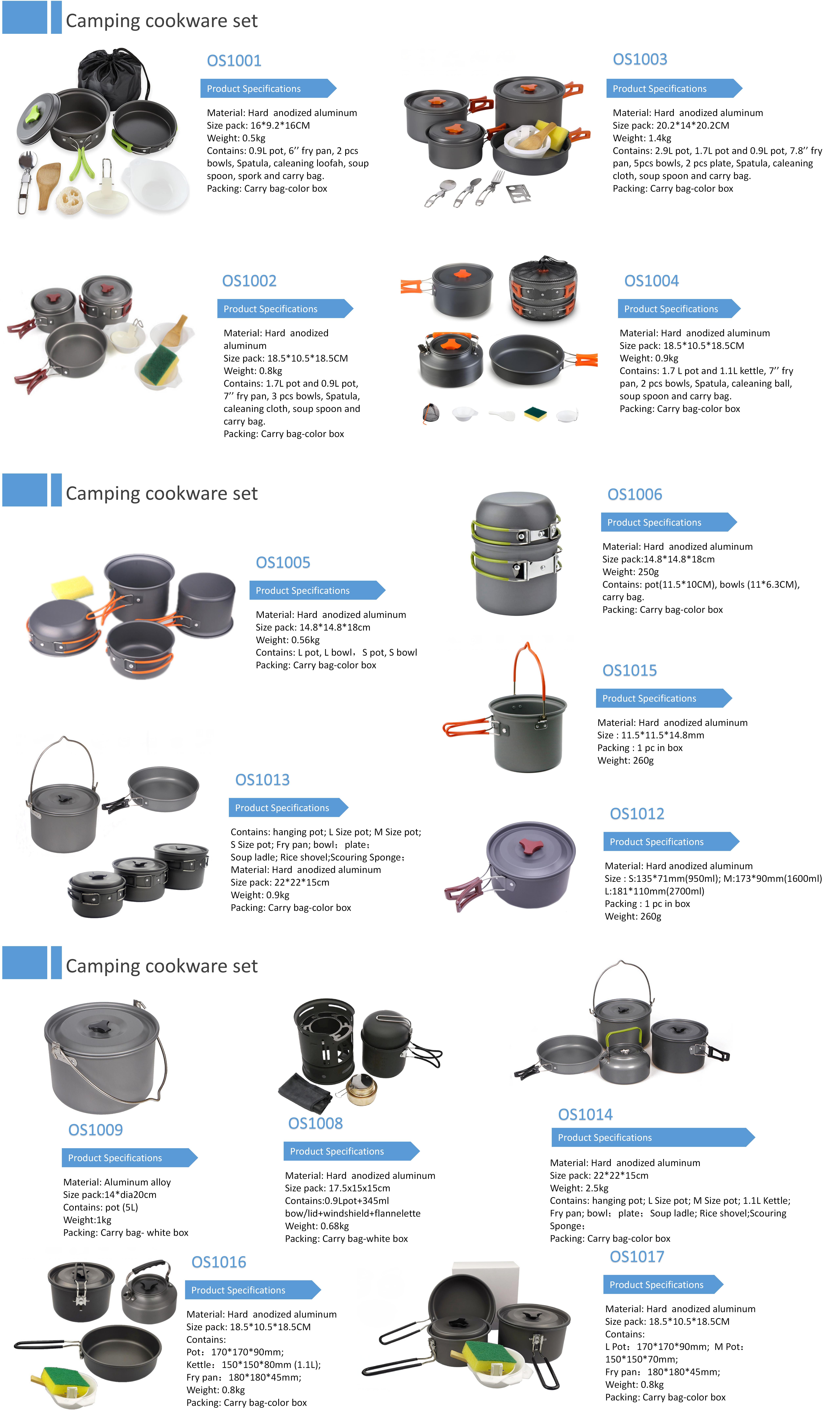 17pcs Camping Cookware Mess Kit