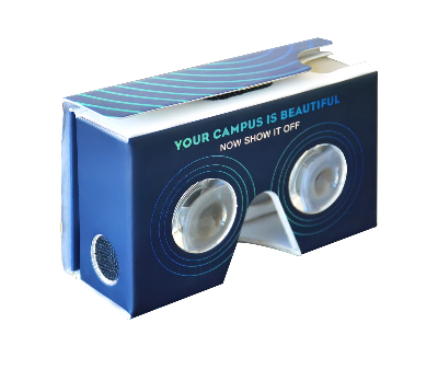 A custom-printed cardboard VR headset