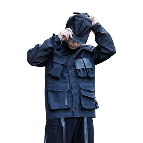 ENSHADOWER隐蔽者多口袋机能冲锋衣男黑色连帽休闲外套工装夹克潮