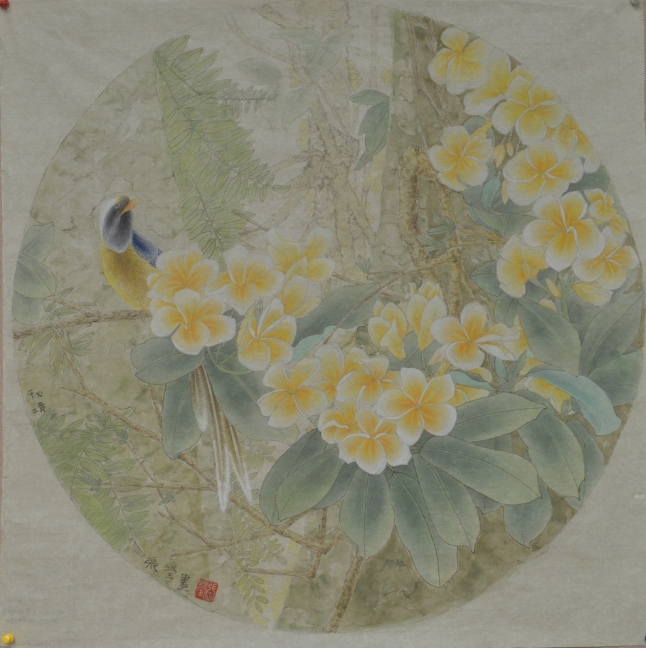 张莹︱鸡蛋花(63.5cmx64.5cm)