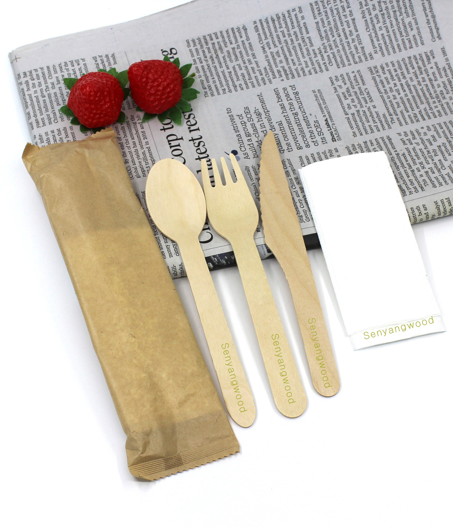 Wooden tableware cutlery sets with paper wrapper