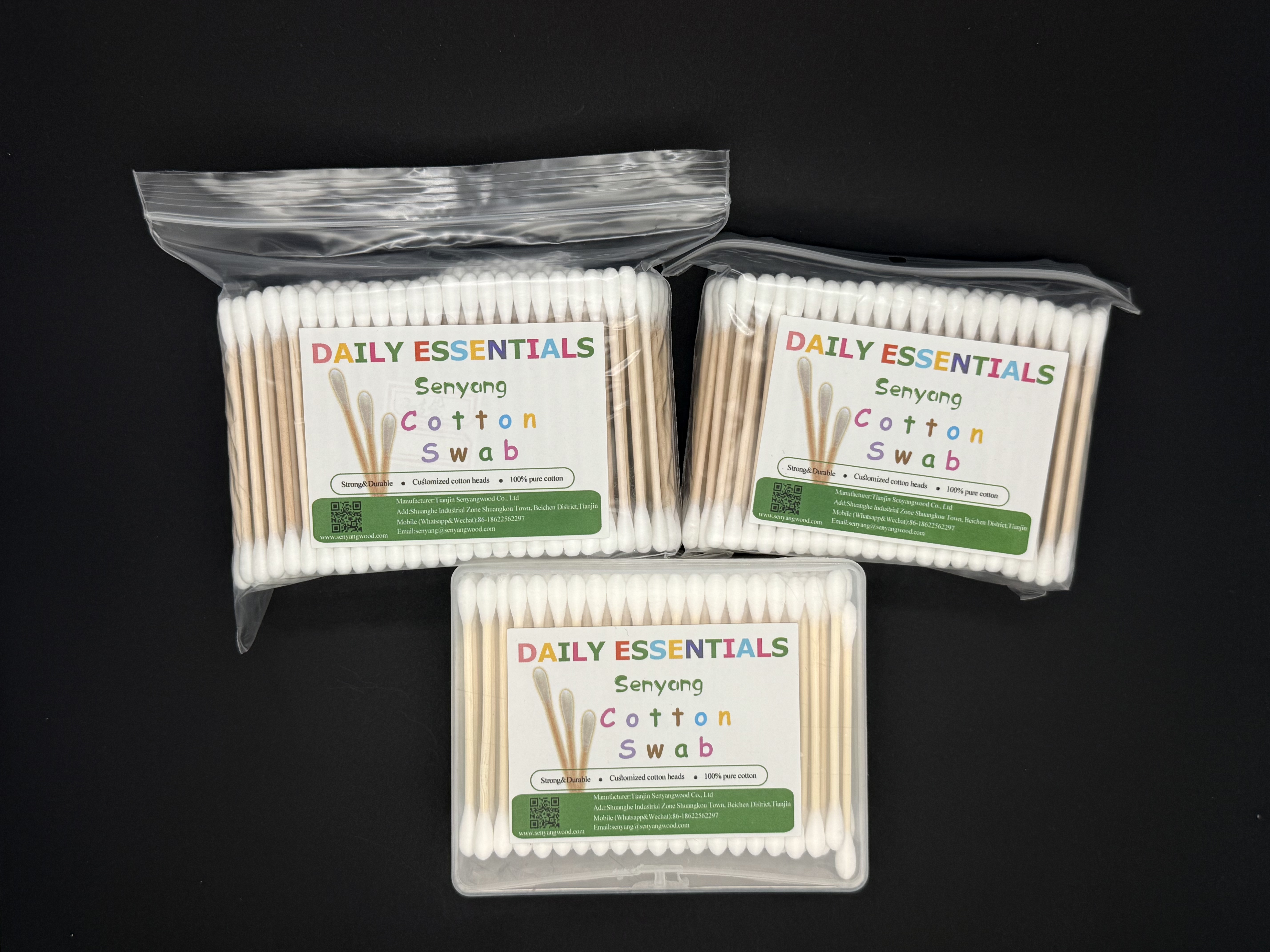 cotton bud with pe bags of 100pcs, 200pcs., 300pcs.