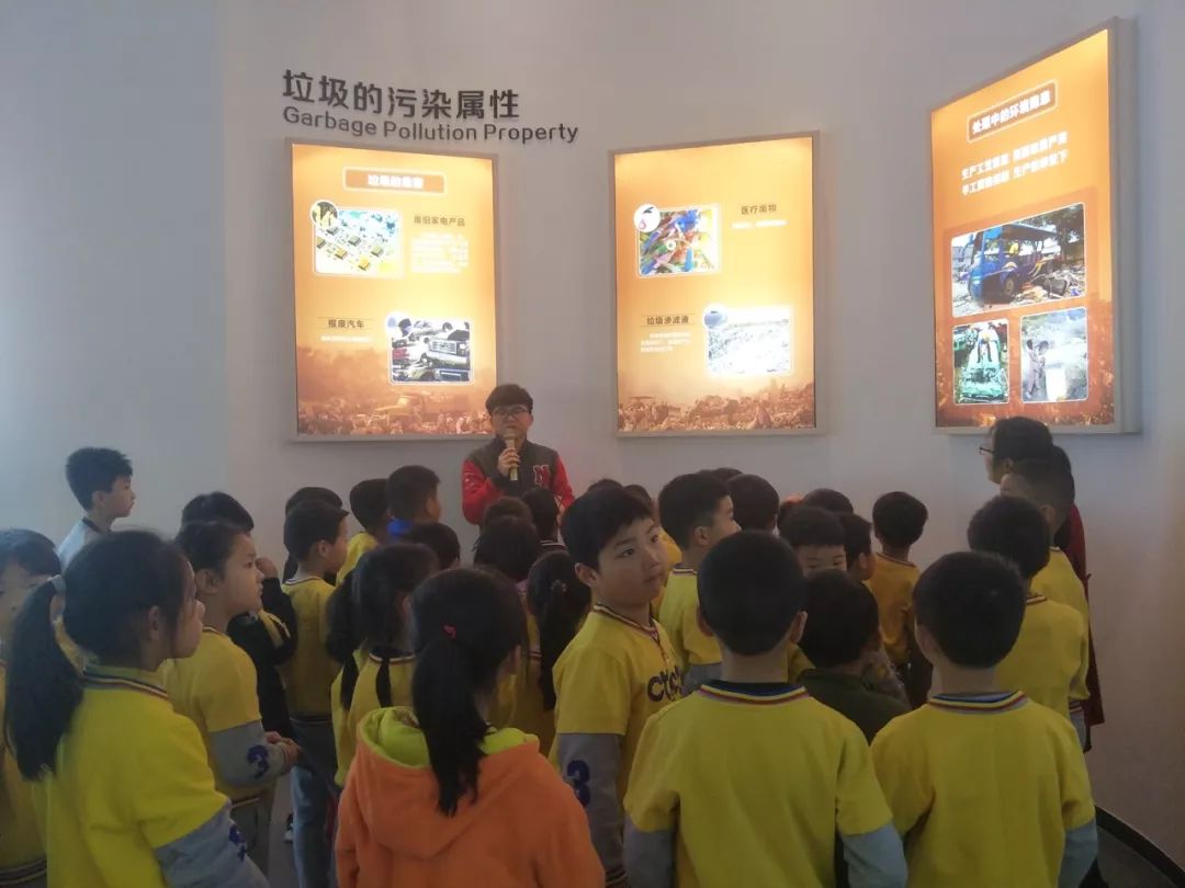 同学们参观一起分类的生态文明展厅了解垃圾污染属性