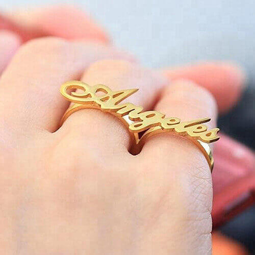 316L stainless steel personalized two name finger rings wholesale 
