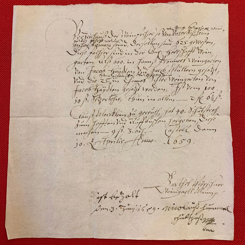 1659年购买西万尼植株的收据