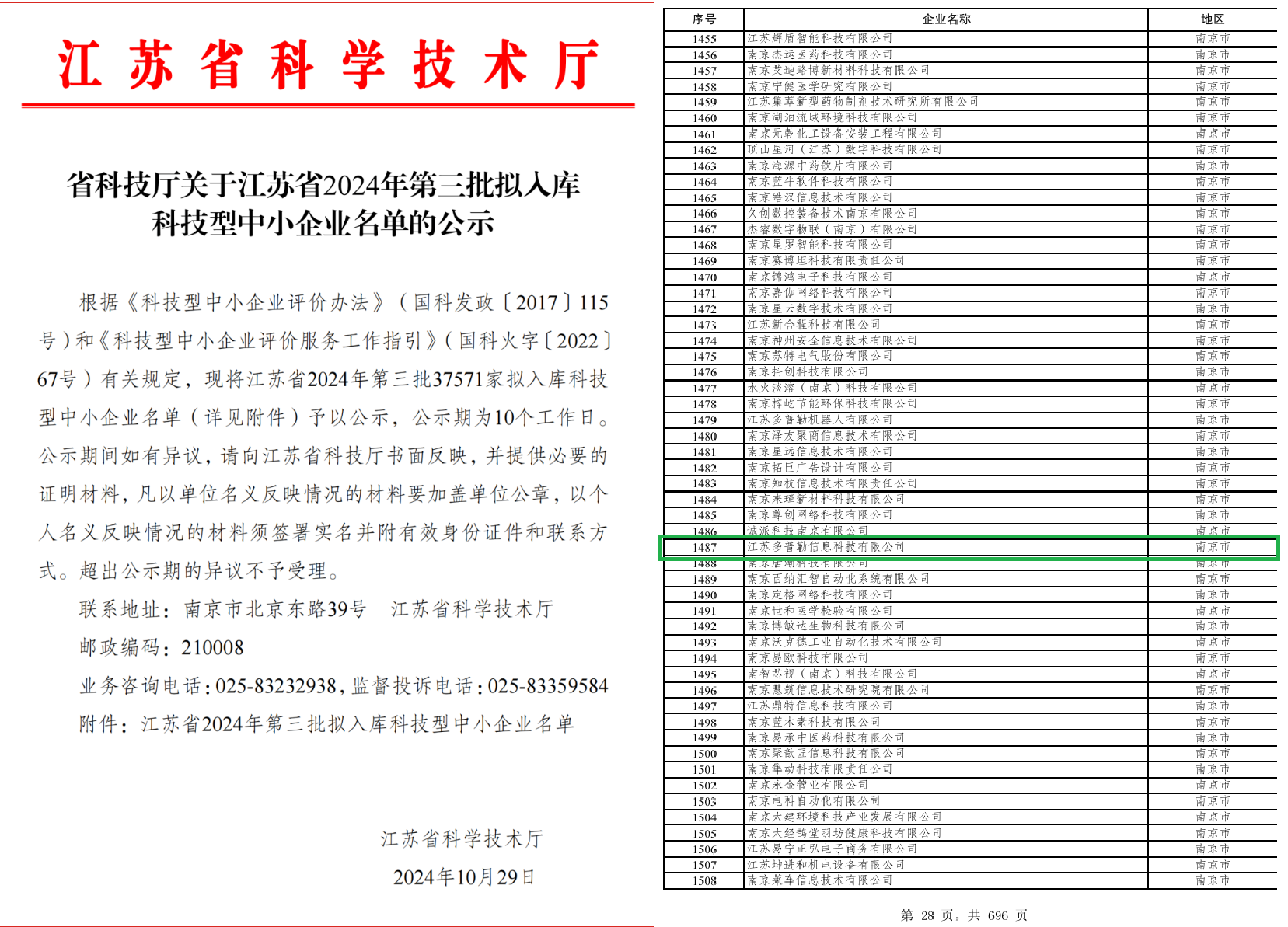 江苏多普勒信息科技有限公司被评定为江苏省2024年第三批拟入库科技型中小企业