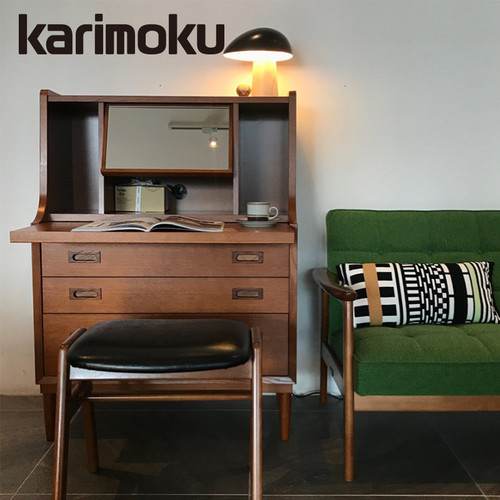 Karimuku60日本进口复古实木化妆台小户型简约多功能书桌收纳