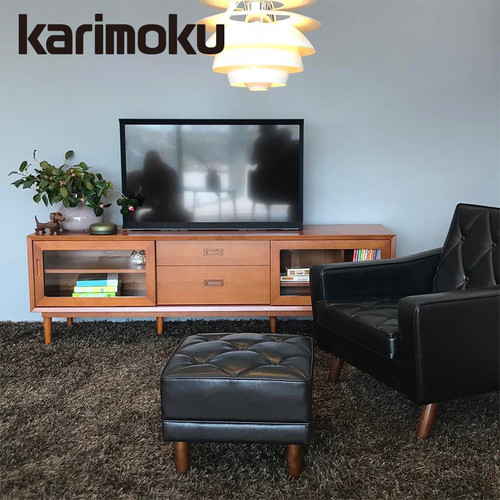 现货Karimoku60日本进口实木玄关换鞋凳客厅沙发凳皮墩方型凳脚凳