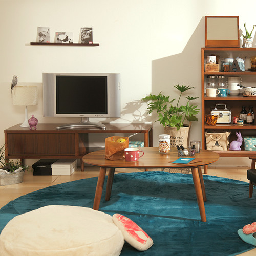 KARIMOKU60日式简约实木椭圆茶几小户型客厅家具复古沙发边桌