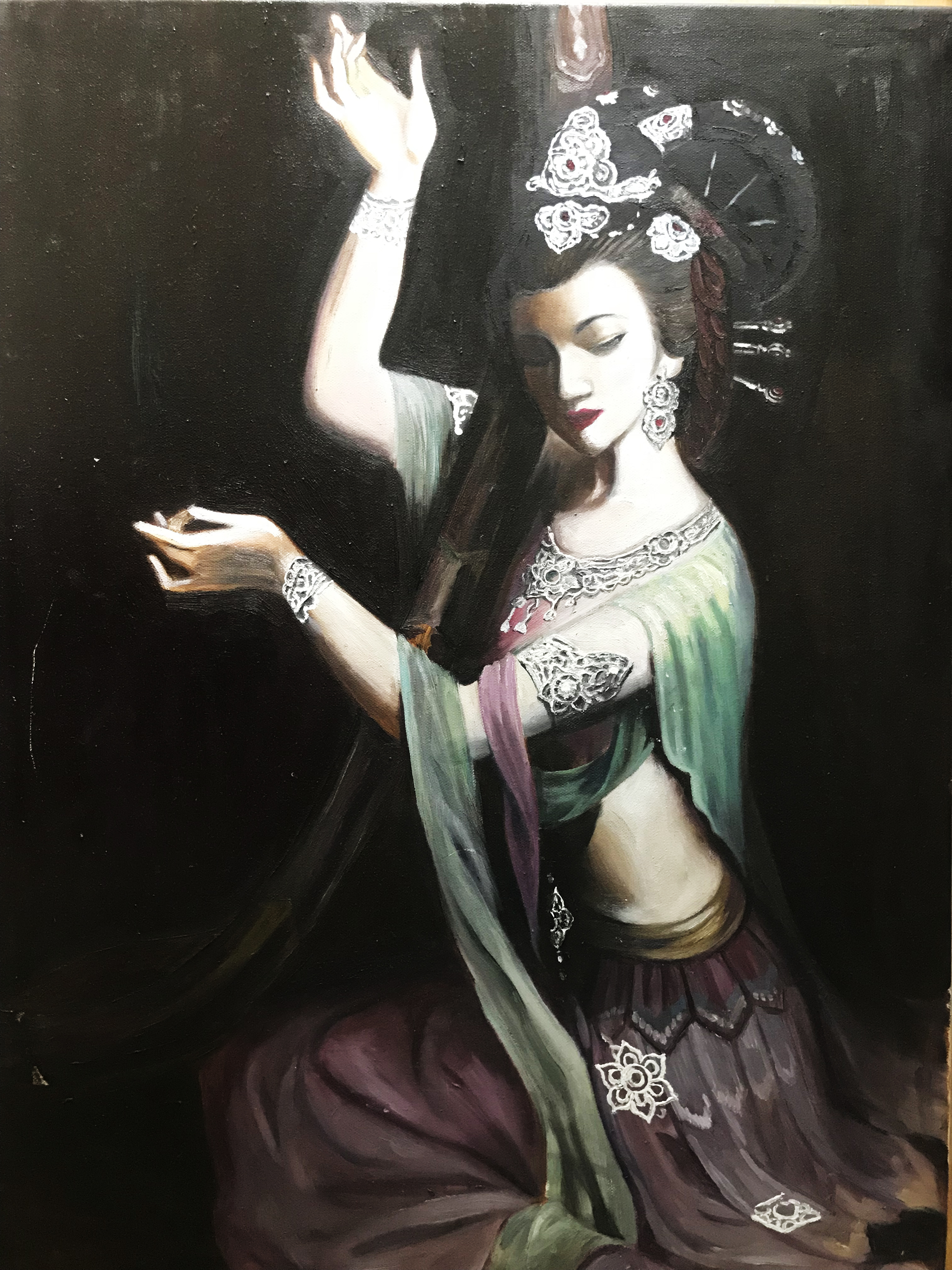 油画-敦煌系列-伎乐天箜篌曲之一