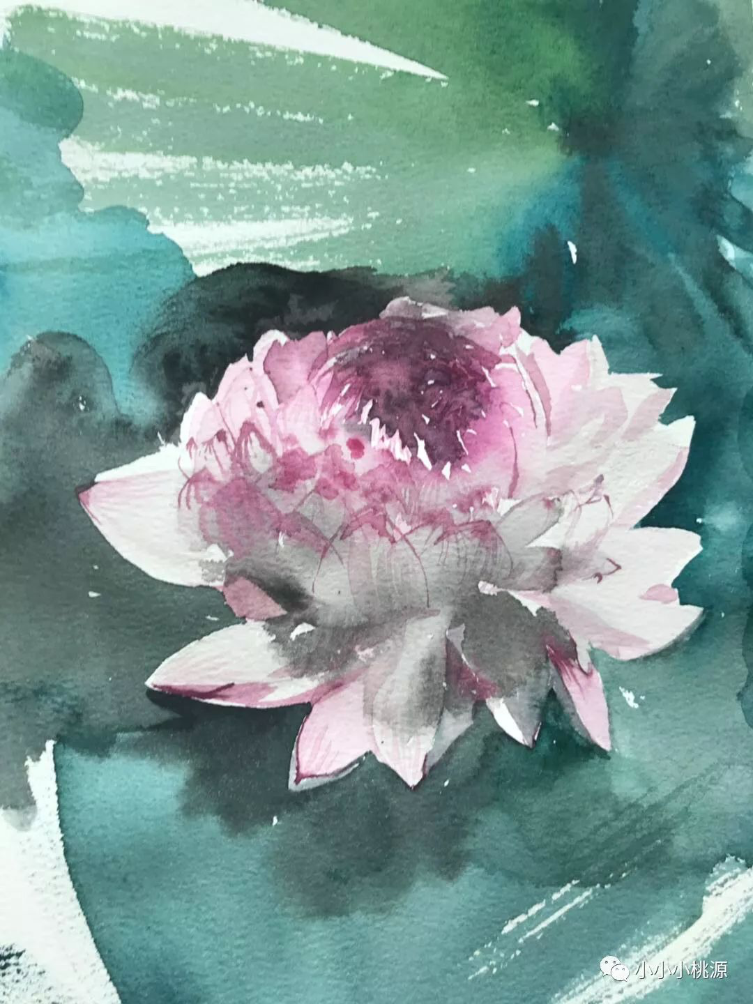 千叶宝莲，纸上水彩，260*180，亚男画于大连家中