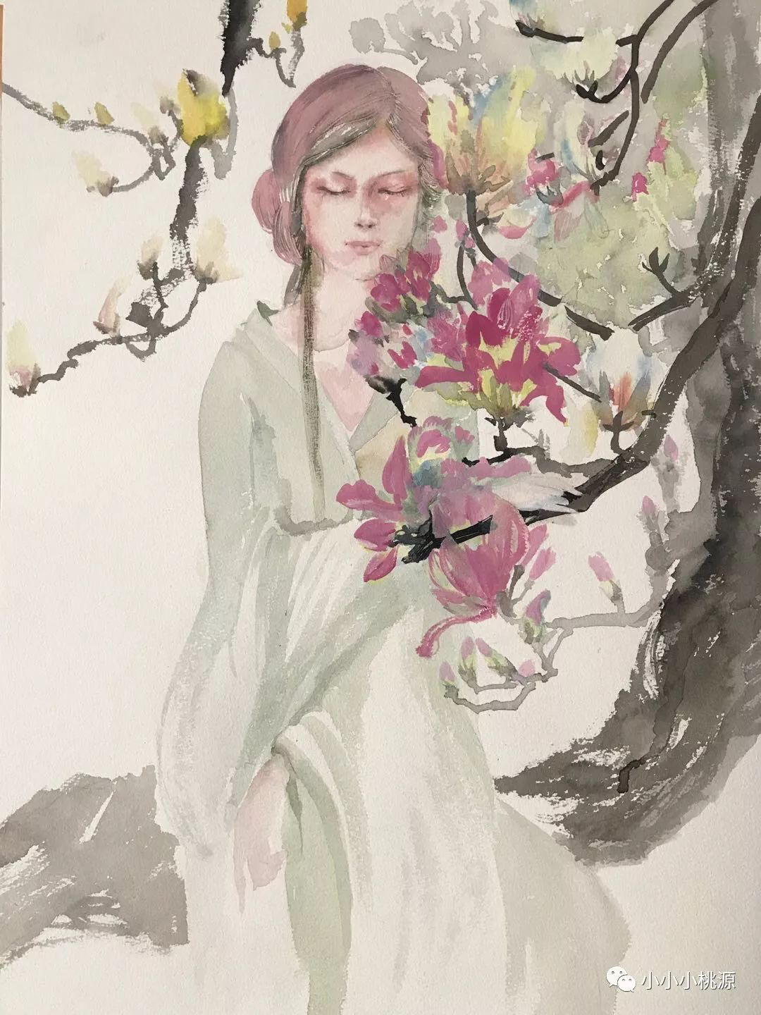 花神之一，纸上水彩，530*380，亚男画于大连工作室