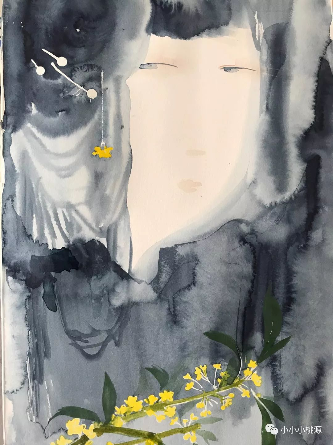 桂花神，纸上中国画，16开，亚男画于大连桂花开时