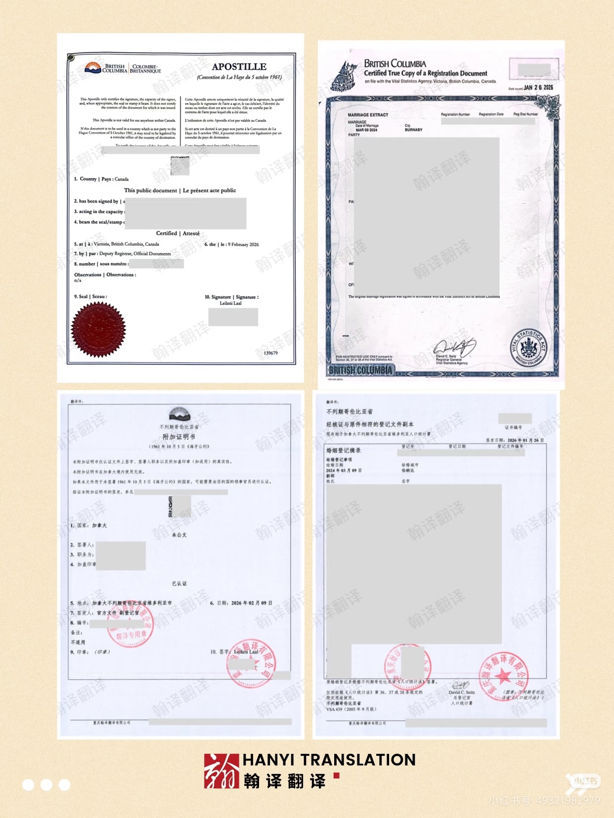 翰译翻译公司翻译的加拿大不列颠哥伦比亚省结婚证明