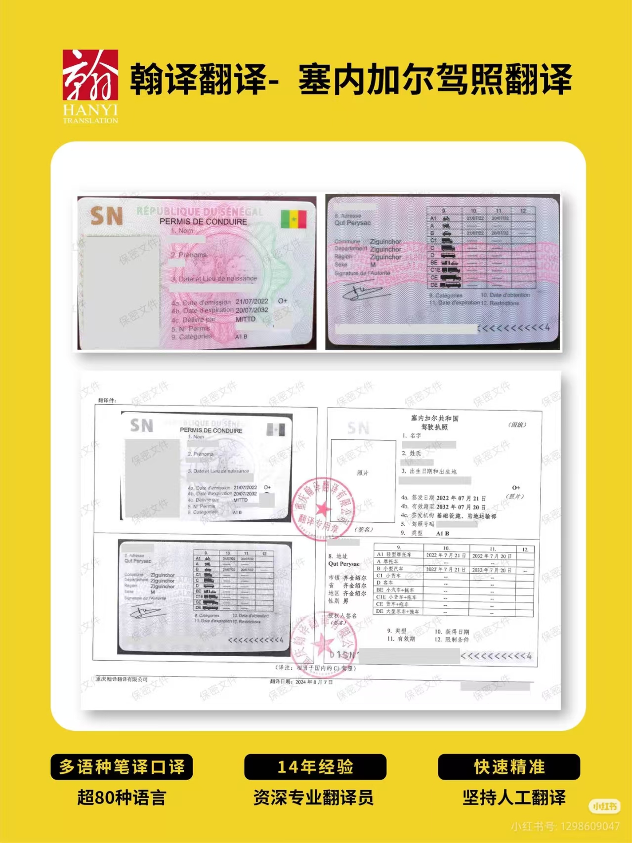 翰译翻译公司翻译的塞内加尔驾照