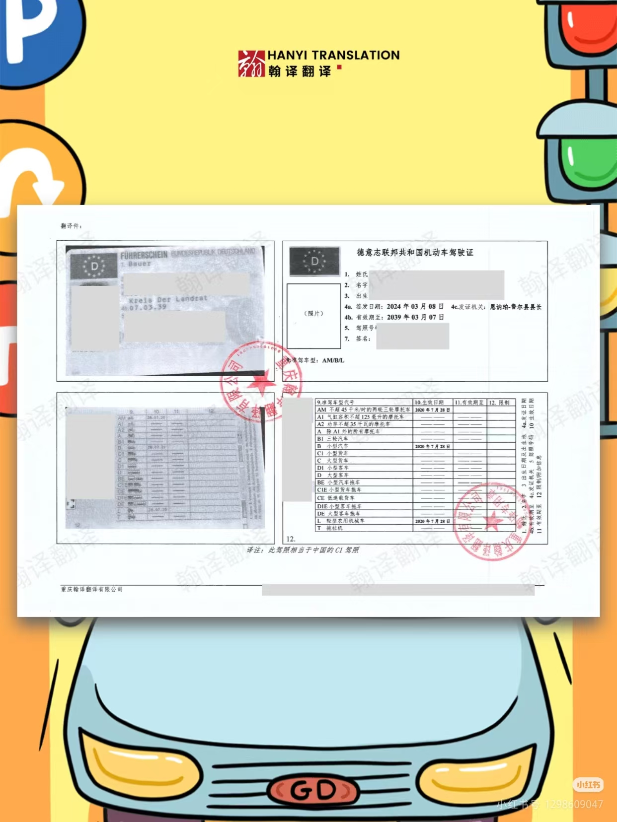 翰译翻译公司翻译的德国驾照