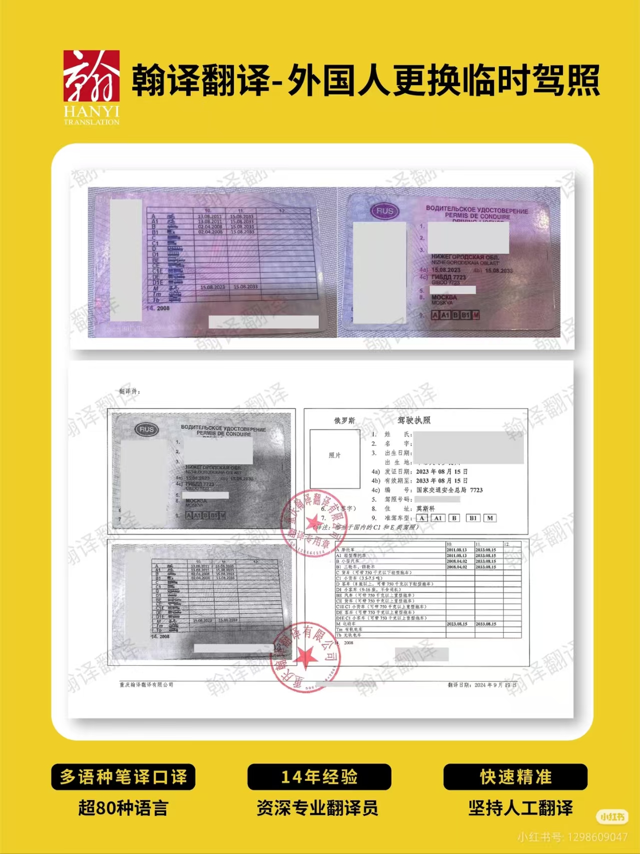 翰译翻译公司翻译的俄罗斯驾照