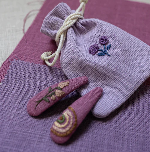 Tiny Flora-hot pink /Embroidery Clip/单个刺绣发夹