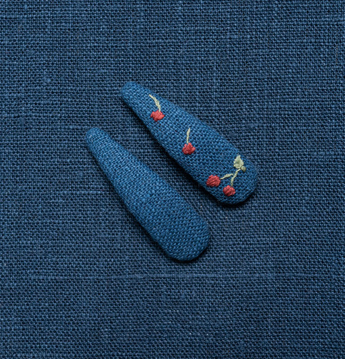 Tiny Flora-navy blue /Embroidery+Pure Clip Set /刺绣+无刺绣套装