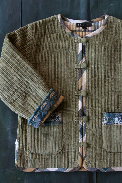 bonjour diary-Reversible Quilted Jacket with Embroidery (cotton filling)  /W21QJMG